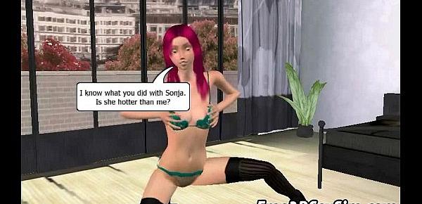  Two foxy 3D cartoon babes sharing a studs hard cock